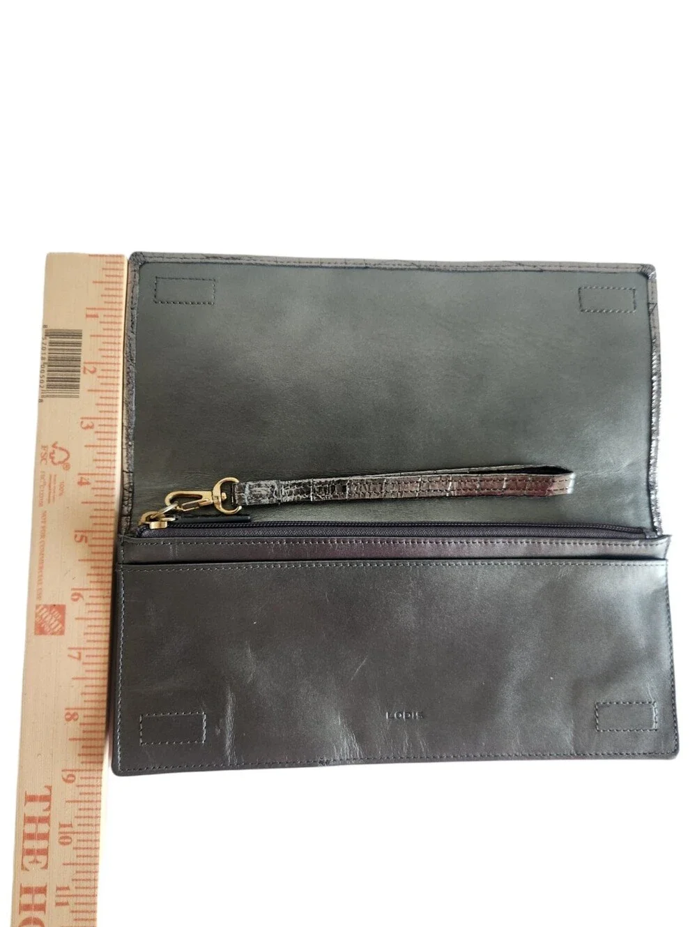 Lodis Metallic Silver Croc Embossed Leather Clutch Wristlet